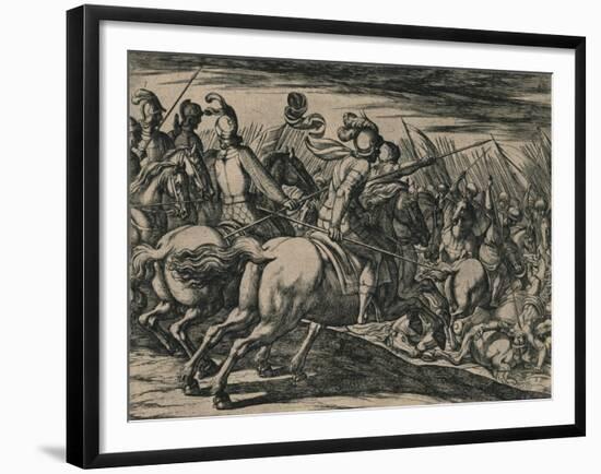 Los 200 cavalleros compañeros de los siete Infantes, cercados de la muchedumbre de los Moros...-null-Framed Giclee Print
