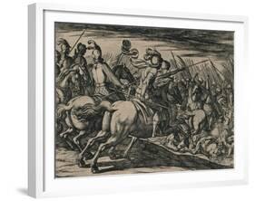 Los 200 cavalleros compañeros de los siete Infantes, cercados de la muchedumbre de los Moros...-null-Framed Giclee Print