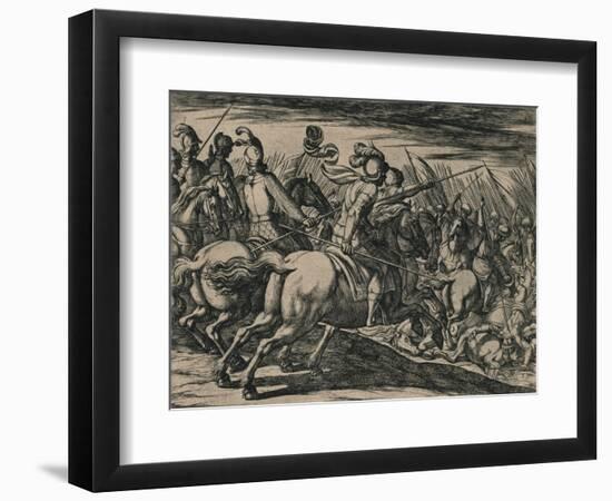 Los 200 cavalleros compañeros de los siete Infantes, cercados de la muchedumbre de los Moros...-null-Framed Giclee Print