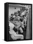 Los Angeles Angels Players Albie Pearson and Bill Moran in Dugout at Stadium During Practice-Ralph Crane-Framed Stretched Canvas