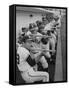 Los Angeles Angels Players Albie Pearson and Bill Moran in Dugout at Stadium During Practice-Ralph Crane-Framed Stretched Canvas