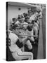 Los Angeles Angels Players Albie Pearson and Bill Moran in Dugout at Stadium During Practice-Ralph Crane-Stretched Canvas