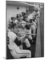 Los Angeles Angels Players Albie Pearson and Bill Moran in Dugout at Stadium During Practice-Ralph Crane-Mounted Premium Photographic Print