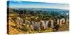 Los Angeles as seen from Mount Lee & through the Hollywood Sign, Hollywood Hills, California, USA-Mark A Johnson-Stretched Canvas