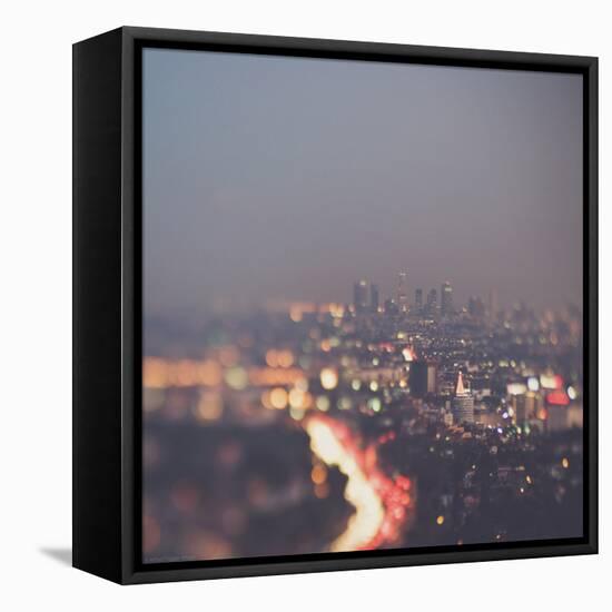 Los Angeles at Night with Road Traffic-Myan Soffia-Framed Stretched Canvas