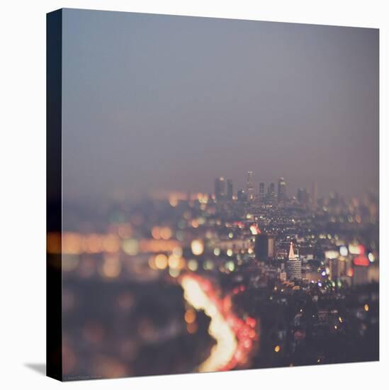 Los Angeles at Night with Road Traffic-Myan Soffia-Stretched Canvas