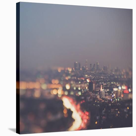 Los Angeles at Night with Road Traffic-Myan Soffia-Stretched Canvas