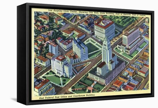 Los Angeles, California - Aerial View of the Civic Center and Buildings-Lantern Press-Framed Stretched Canvas