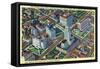 Los Angeles, California - Aerial View of the Civic Center and Buildings-Lantern Press-Framed Stretched Canvas