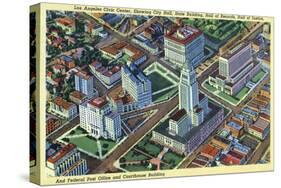Los Angeles, California - Aerial View of the Civic Center and Buildings-Lantern Press-Stretched Canvas