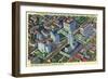 Los Angeles, California - Aerial View of the Civic Center and Buildings-Lantern Press-Framed Art Print