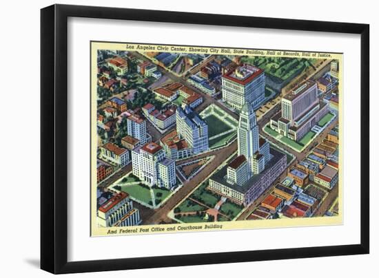 Los Angeles, California - Aerial View of the Civic Center and Buildings-Lantern Press-Framed Art Print