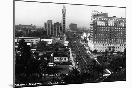 Los Angeles, California - Aerial View of Wilshire Boulevard-Lantern Press-Mounted Art Print