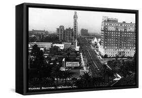 Los Angeles, California - Aerial View of Wilshire Boulevard-Lantern Press-Framed Stretched Canvas