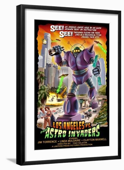 Los Angeles, California - Astro Invaders-Lantern Press-Framed Art Print