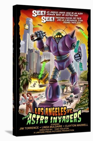 Los Angeles, California - Astro Invaders-Lantern Press-Stretched Canvas