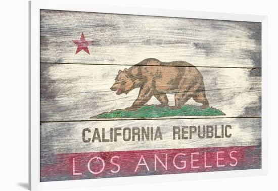 Los Angeles, California - Barnwood State Flag-Lantern Press-Framed Art Print