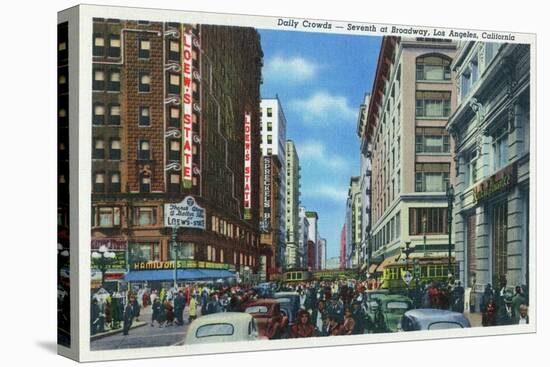 Los Angeles, California - Crowds at Seventh and Broadway-Lantern Press-Stretched Canvas