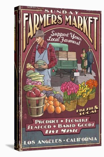 Los Angeles, California - Farmers Market Vintage Sign-Lantern Press-Stretched Canvas