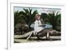 Los Angeles, California - Girl Riding Alligator at the Farm-Lantern Press-Framed Art Print