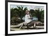 Los Angeles, California - Girl Riding Alligator at the Farm-Lantern Press-Framed Art Print