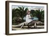 Los Angeles, California - Girl Riding Alligator at the Farm-Lantern Press-Framed Art Print