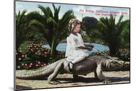 Los Angeles, California - Girl Riding Alligator at the Farm-Lantern Press-Mounted Art Print