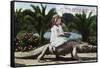 Los Angeles, California - Girl Riding Alligator at the Farm-Lantern Press-Framed Stretched Canvas