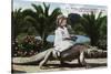 Los Angeles, California - Girl Riding Alligator at the Farm-Lantern Press-Stretched Canvas