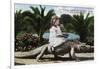 Los Angeles, California - Girl Riding Alligator at the Farm-Lantern Press-Framed Art Print