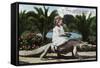 Los Angeles, California - Girl Riding Alligator at the Farm-Lantern Press-Framed Stretched Canvas