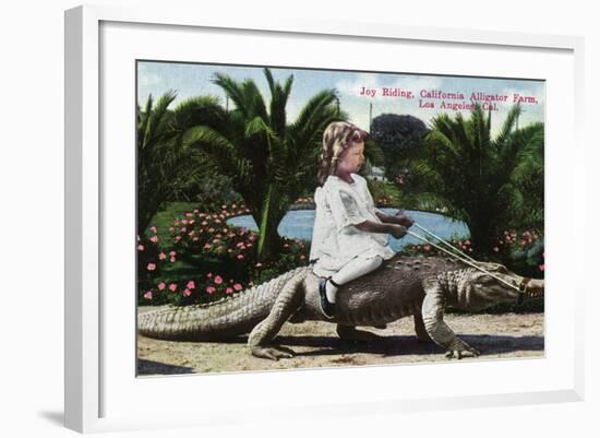 Los Angeles, California - Girl Riding Alligator at the Farm-Lantern Press-Framed Art Print