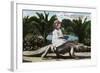 Los Angeles, California - Girl Riding Alligator at the Farm-Lantern Press-Framed Art Print