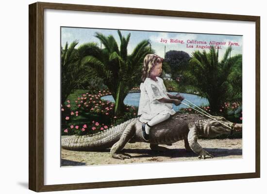 Los Angeles, California - Girl Riding Alligator at the Farm-Lantern Press-Framed Art Print