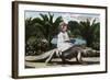 Los Angeles, California - Girl Riding Alligator at the Farm-Lantern Press-Framed Art Print