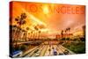 Los Angeles, California - Highway and Palms-Lantern Press-Stretched Canvas