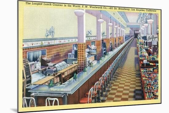 Los Angeles, California - Longest Lunch Counter in Woolworth on Broadway-Lantern Press-Mounted Art Print