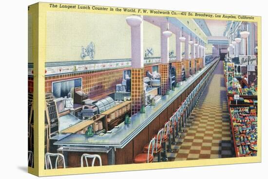 Los Angeles, California - Longest Lunch Counter in Woolworth on Broadway-Lantern Press-Stretched Canvas