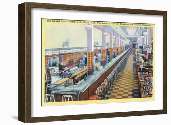 Los Angeles, California - Longest Lunch Counter in Woolworth on Broadway-Lantern Press-Framed Art Print