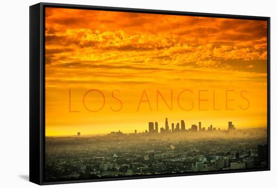 Los Angeles, California - Orange Skyline-Lantern Press-Framed Stretched Canvas