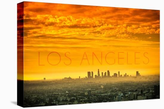 Los Angeles, California - Orange Skyline-Lantern Press-Stretched Canvas