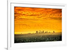 Los Angeles, California - Orange Skyline-Lantern Press-Framed Art Print