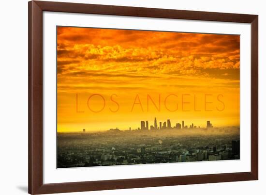 Los Angeles, California - Orange Skyline-Lantern Press-Framed Art Print