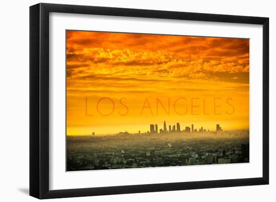 Los Angeles, California - Orange Skyline-Lantern Press-Framed Art Print