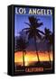 Los Angeles, California - Palms and Sunset-Lantern Press-Framed Stretched Canvas