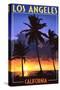 Los Angeles, California - Palms and Sunset-Lantern Press-Stretched Canvas