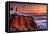 Los Angeles, California - Point Vincent Lighthouse and Sunset-Lantern Press-Framed Stretched Canvas