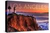 Los Angeles, California - Point Vincent Lighthouse and Sunset-Lantern Press-Stretched Canvas