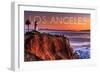 Los Angeles, California - Point Vincent Lighthouse and Sunset-Lantern Press-Framed Art Print