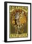Los Angeles, California - Skeleton Holding Sugar Skull-Lantern Press-Framed Art Print